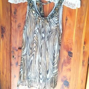 Miss Kelly animal print sheer high neck top size Medium
